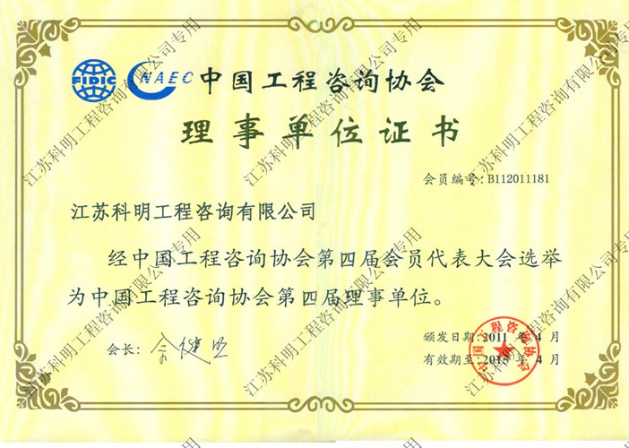 中国工程咨询协会理事单位证书